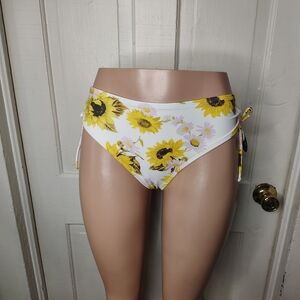 Decree Sunflower Print Bikini Bottom - White and Yellow